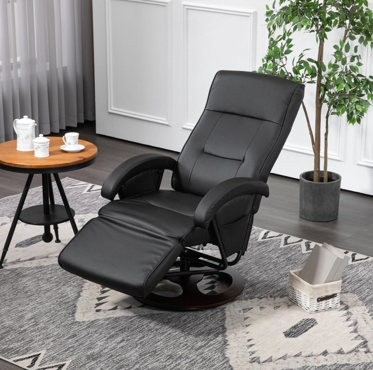 RELAXSESSEL in Schwarz 66x86x107 cm mit Fußstütze, 360° drehbar und bis 135° neigbar - Schwarz, Kunststoff (86/107/66cm) - IVMEU