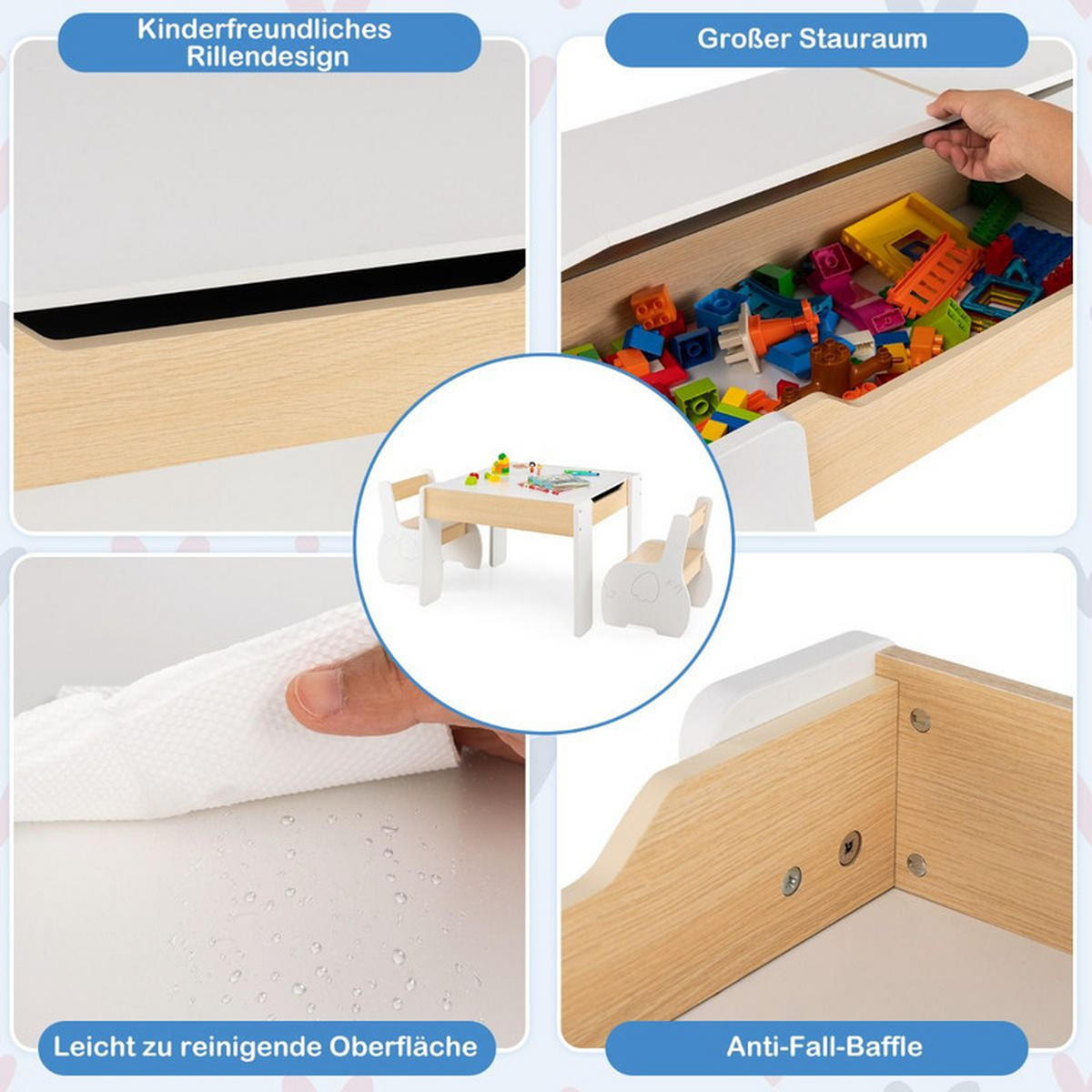 KINDERTISCH mit Stuhl weiß(3-tlg) - Weiß, Holzwerkstoff (63.5/48/61.5cm) - COSTWAY