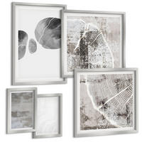 BILDER SET 5er Set - 50x50 cm & 20x30 cm & 40x60 cm Silberner Rahmen - Abstrakte moderne Formen - Silberfarben, Kunststoff (40/60cm) - TULUP