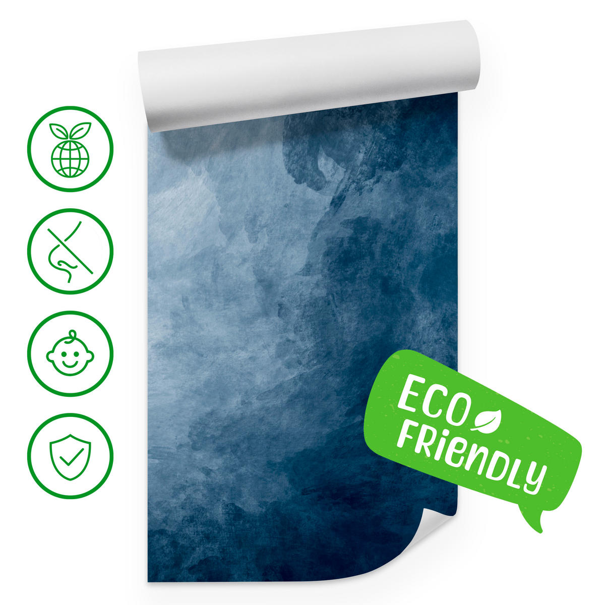 FOTOTAPETE für Badezimmer Dunkelblaues Ombre Aquarell 250x175 - Blau/Weiß, Papier (250/175cm) - Muralo