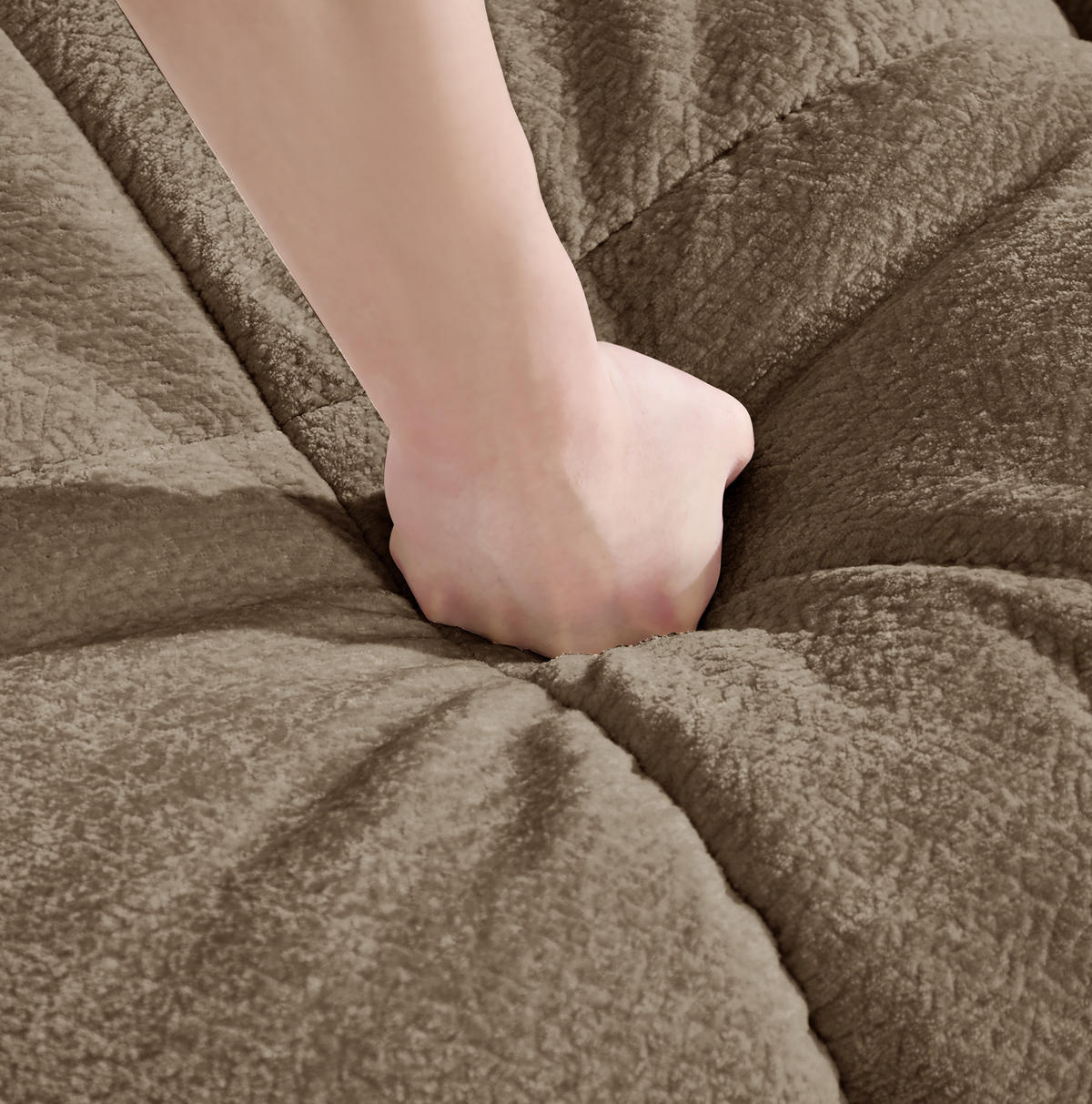 SOFA 190/149/90 cm in Braun aus Chenille mit Steppnaht und Ottomane - Braun, Textil (149/90/190cm) - Flora Grace