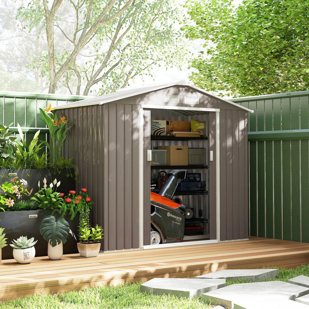 GARTENHAUS Grau 213.0/130.0/185.0cm - Grau, Metall (130/185/213cm)