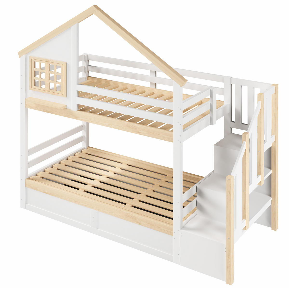 ETAGENBETT mit Stauraum 90x200 cm Weiß/Natur - Weiß, Holzwerkstoff (90/200cm) - Beauniv