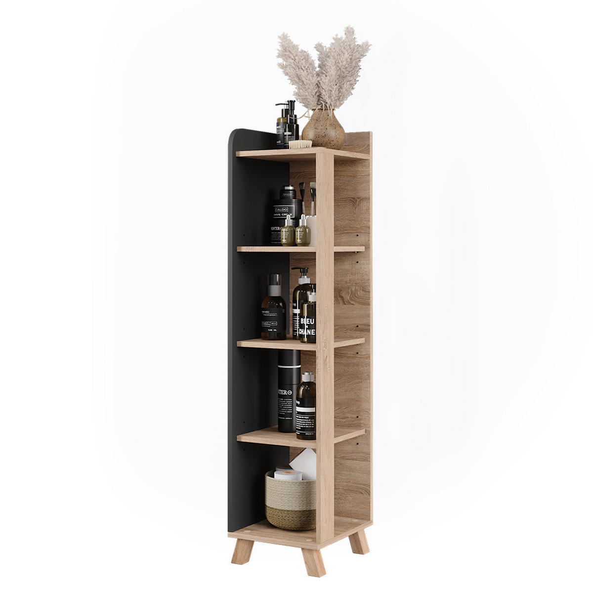 BADREGAL Karen Sonoma/Anthrazit 30 x 128 cm mit 4 Fächern - Anthrazit/Sonoma Eiche, Holzwerkstoff (30/128/35cm) - Vicco