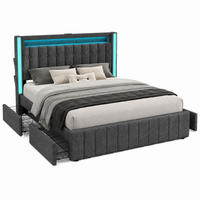POLSTERBETT mit LED, USB und 4 Schubladen 160x200 cm Leinen Grau - Grau, Metall (160/200cm) - Meubliv
