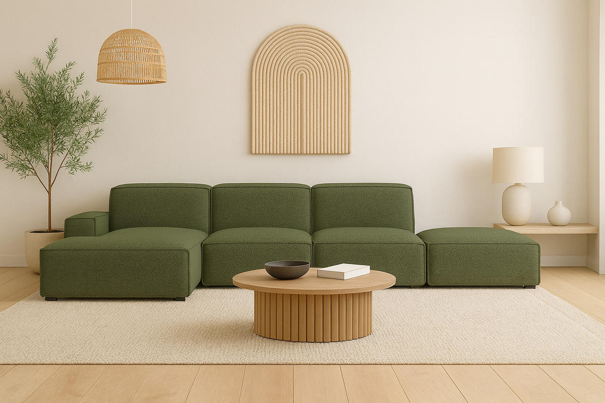 ECKSOFA Cursal L-Form, Stoff Artico, Moss + Hocker, Links - Grün, Holz (341/166cm) - Kaiser Möbel