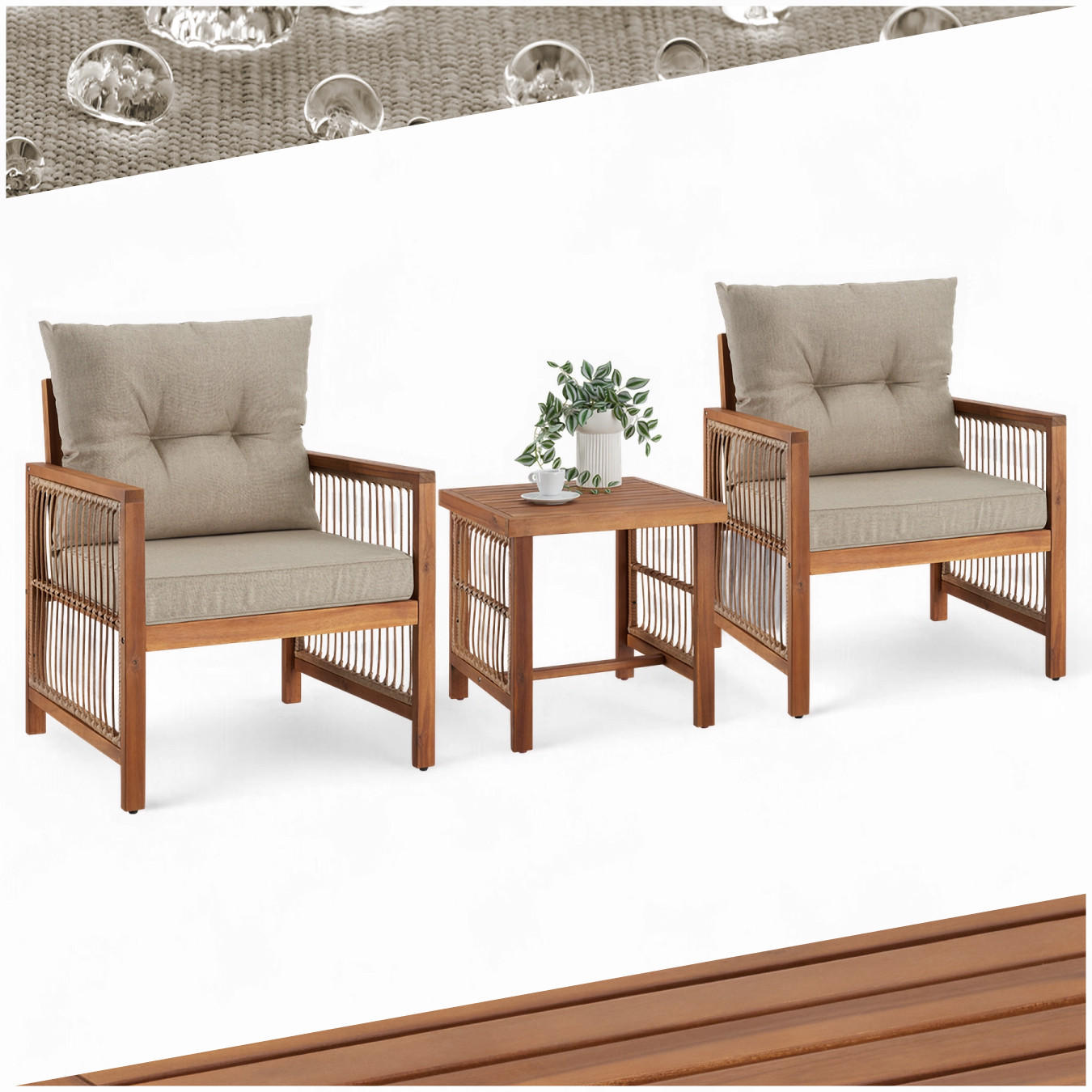 LOUNGE-SET Eivissa,Sessel mit je 2 höhenverstellbaren Kunststofffüßen,natur - Naturfarben, Holz/Kunststoff - tectake