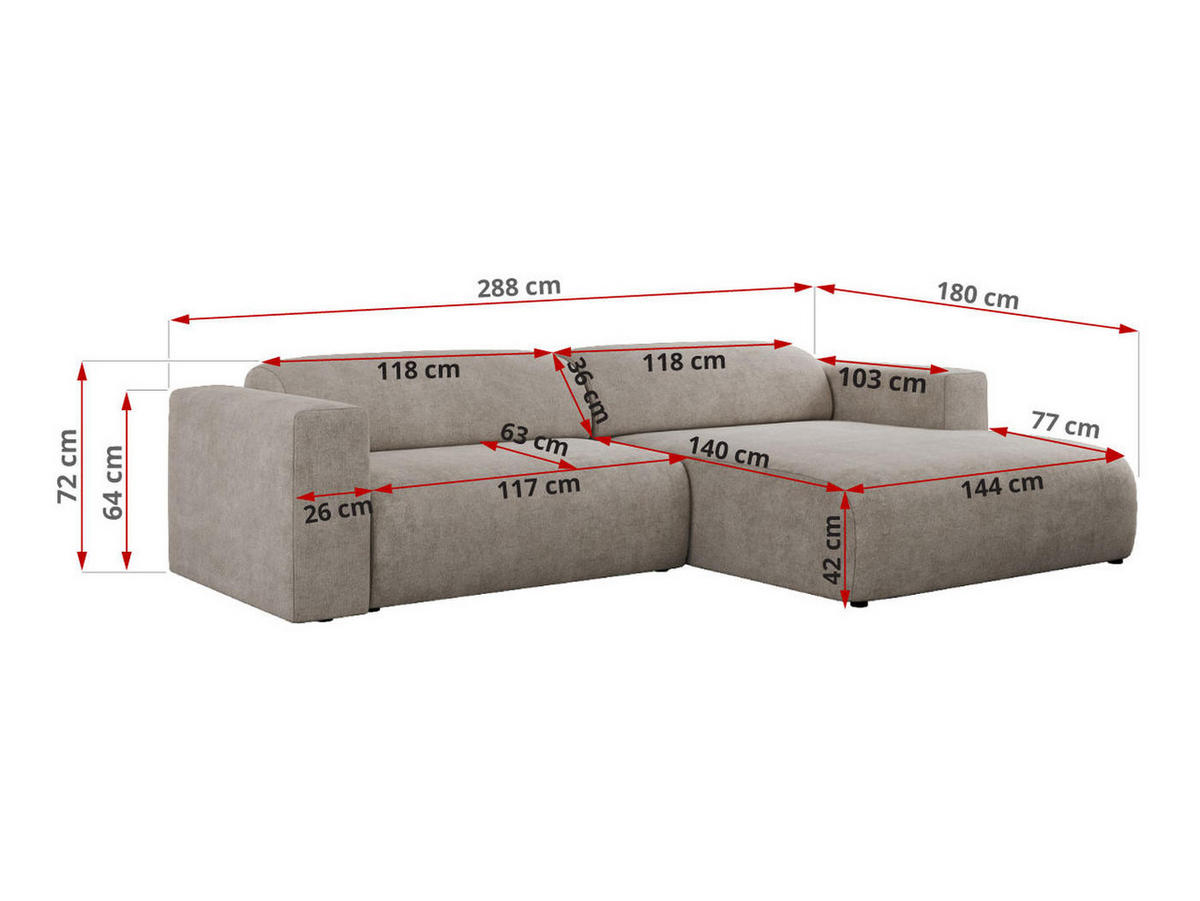ECKSOFA PASADENA Beige Struktur - Links Seite - Beige/Schwarz, Kunststoff/Textil (288/180cm) - MKS