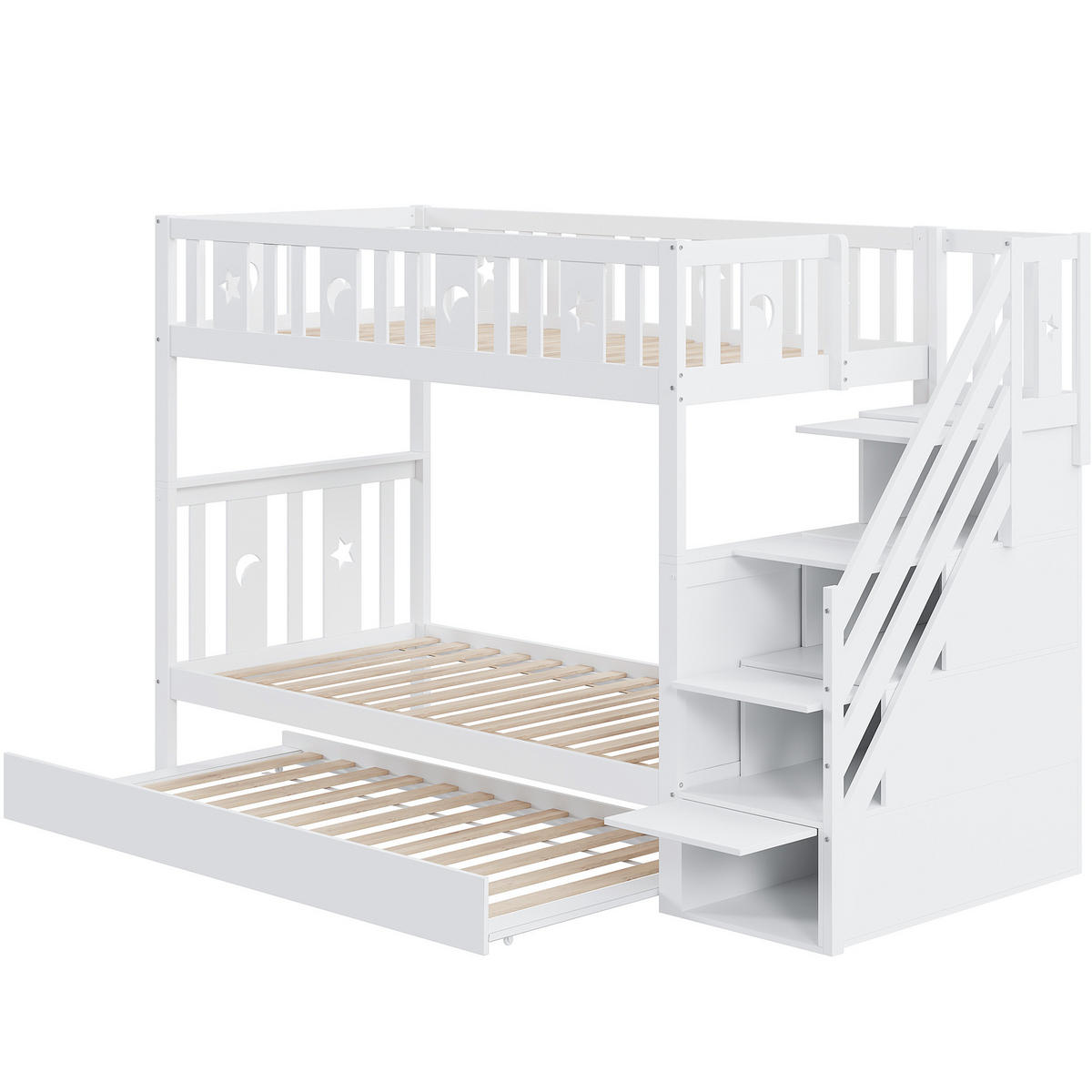ETAGENBETT Kinder 90/200 cm Weiß mit Ausziehbett und Stauraum - Weiß, Holz (90/200cm) - MIVRAY