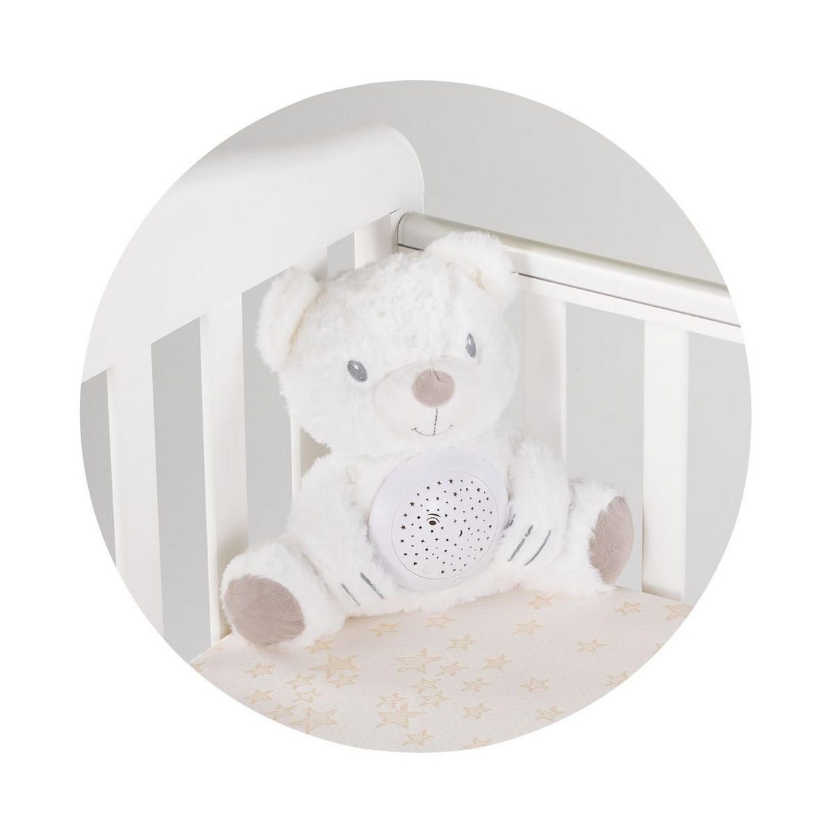 MUSIKSPIELZEUG Spieluhr-Plüschtier PIL0250 weiß 100% Polyester, Melodien, Projektor, Lichter, waschbar, Lernspielzeug - Weiß, Textil (26/28/15cm) - Chipolino