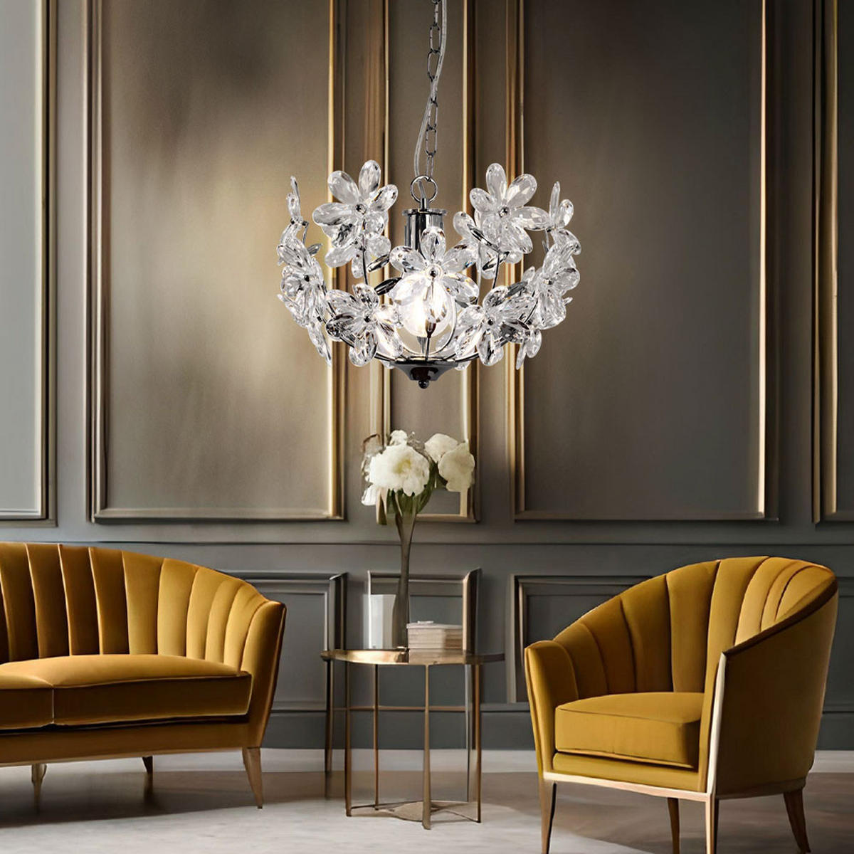 LED HÄNGELEUCHTE Chrom Klar Blüten Design - Klar, Metall (34/34/87cm) - Globo Lighting