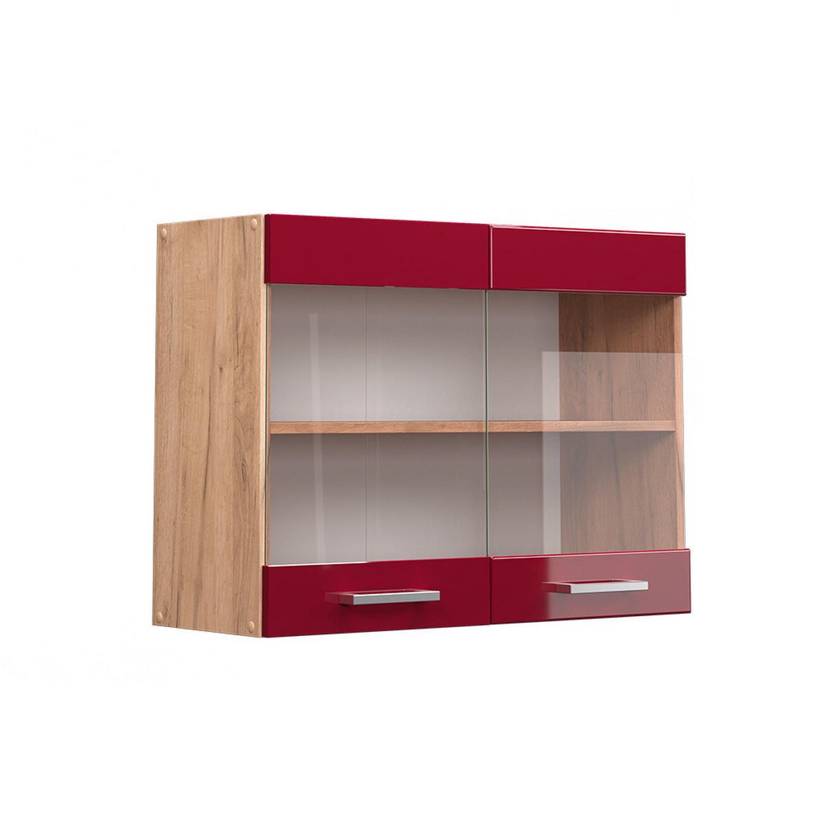 KÜCHENGLASSCHRANK R-Line Rot Hochglanz 80 cm - Honigeiche/Eiche Wotan, Holzwerkstoff (80/60/31cm) - Vicco