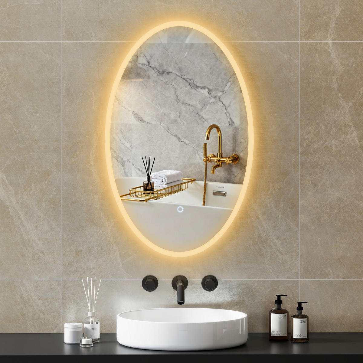 BADSPIEGEL mit Beleuchtung, 80 x 50 cm ,beschlagfrei, 3 Lichtfarben, dimmbar, transparent - Transparent, Glas (50/80/4cm) - Vallsero