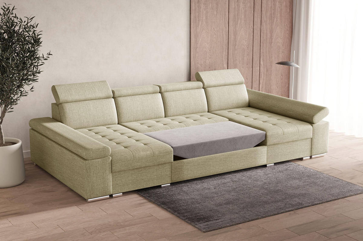 WOHNLANDSCHAFT - Ecksofa U - Luka U - Beige (Twist 01) - Beige, Holzwerkstoff (330/94/168cm) - Möblo
