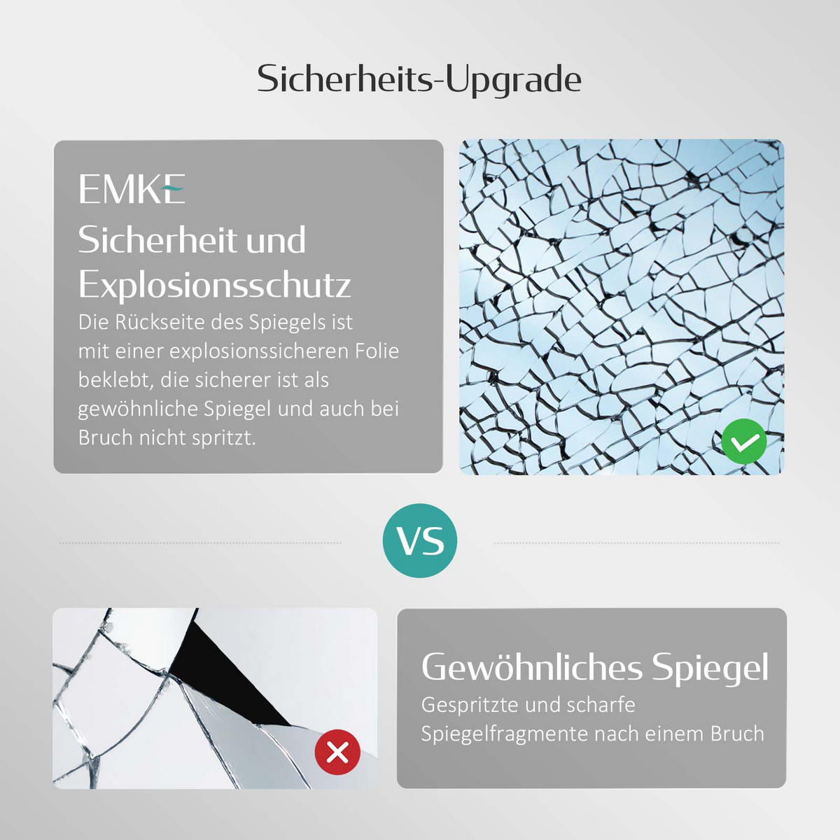 BADSPIEGEL mit Beleuchtung Antibeschlag Touchsensor Rechteckig 70/50 cm - Weiß, Glas (50/3.5/70cm) - EMKE