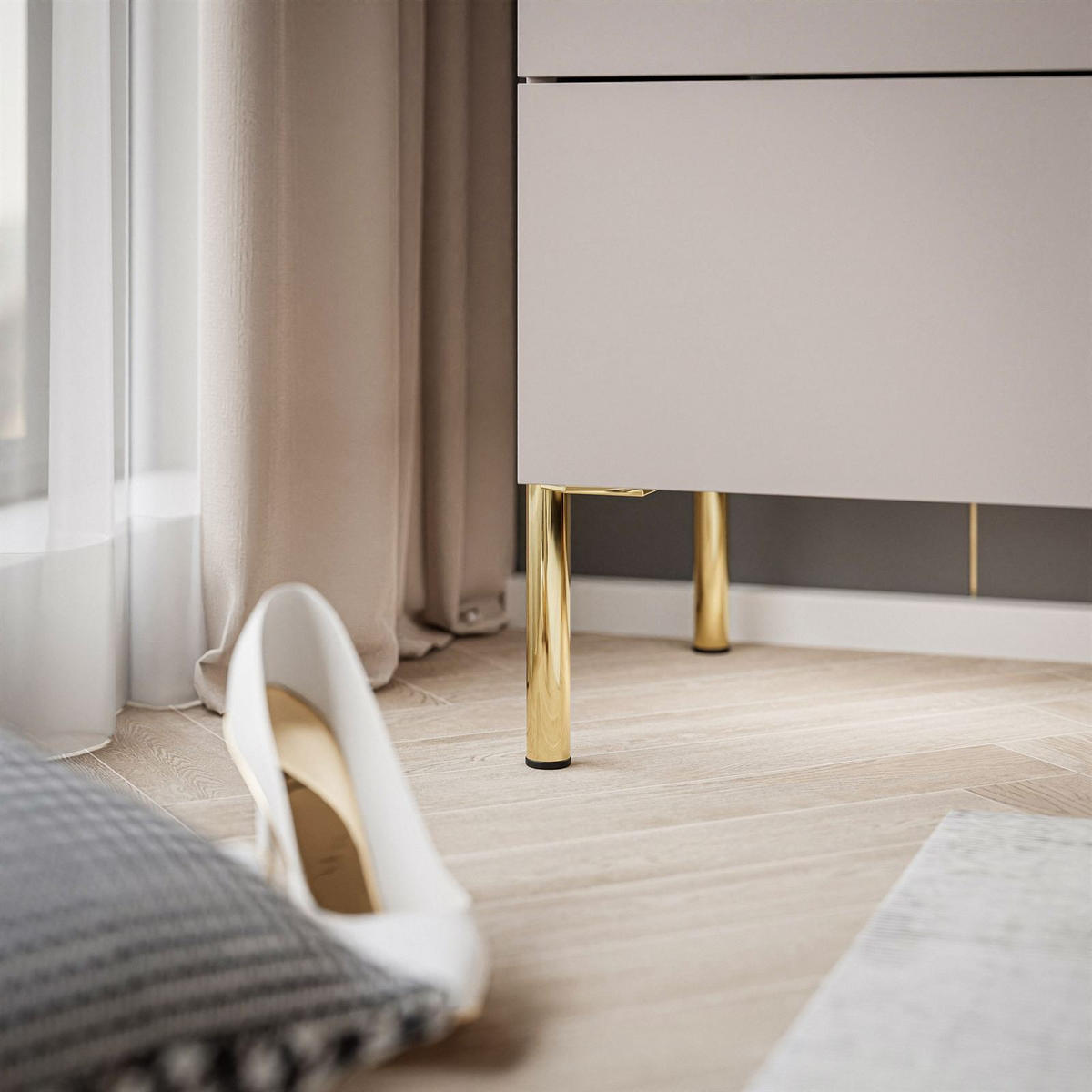 NACHTTISCH AURORA II auf gerade Gold Chrom Beine Kaschmir - Kaschmir/Goldfarben, Holzwerkstoff/Metall (50/54/37cm) - Lookway