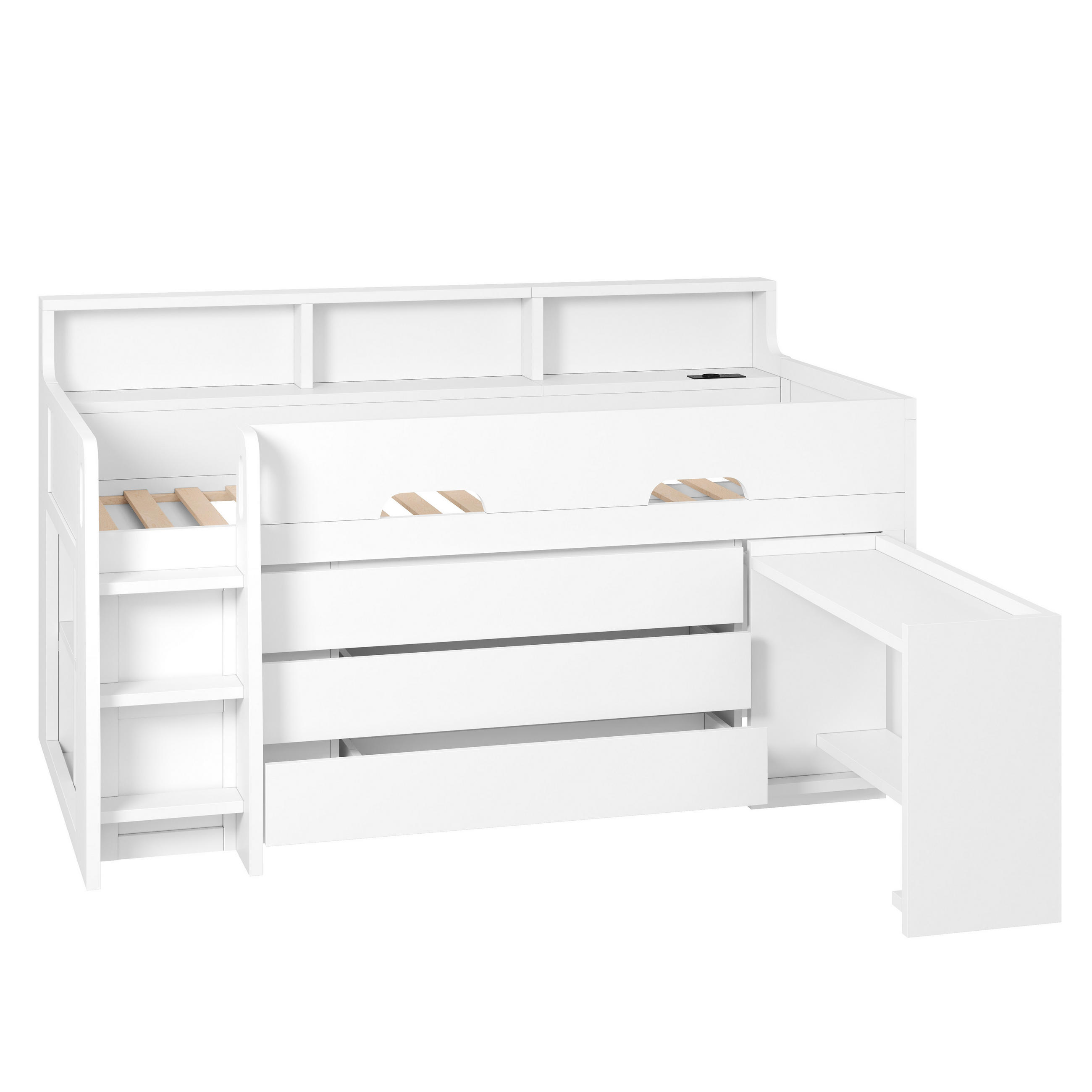 HOCHBETT 90/200 cm DE-32843 mit Schreibtisch und Stauraum Weiß - Weiß, Holzwerkstoff (90/200cm) - ComfortXL