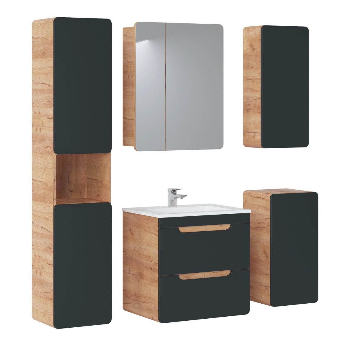 WASHTISCHKOMBI ARVIDA SET1 Eiche Grau - Grau, Glas/Holzwerkstoff (60/59/46cm) - Komodee