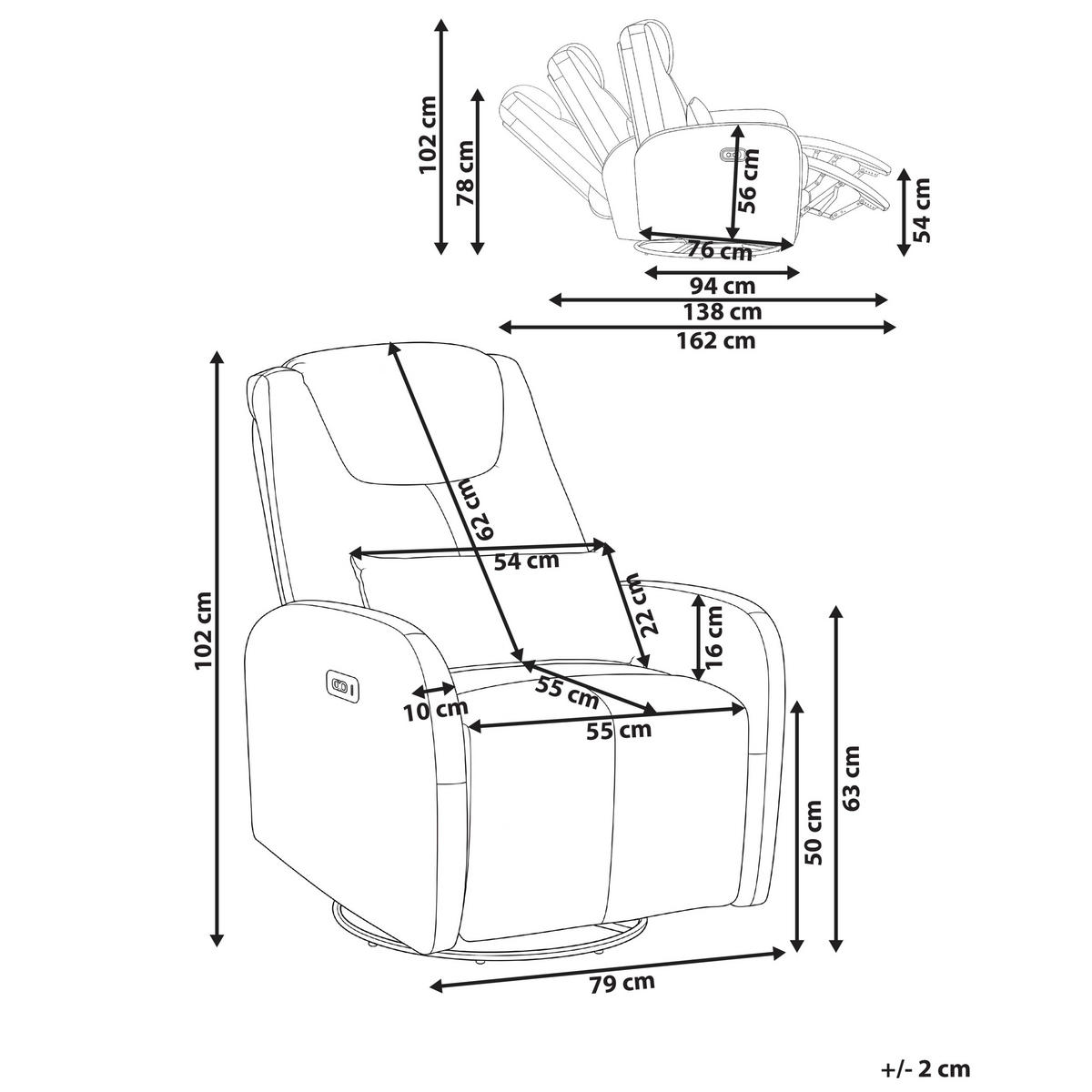 ELEKTRISCHER-SCHAUKEL-FERNSEHSESSEL drehbar mit USB-Anschluss Kunstleder Braun Kronos - Braun, Kunststoff (79/102/94cm) - Beliani