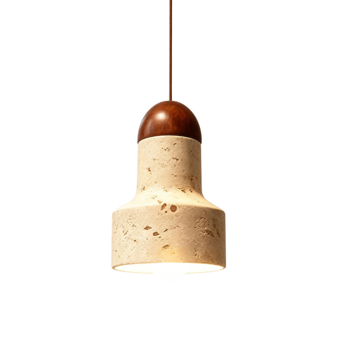 PENDELLEUCHTE Modern Nussbaum Gelbtravertin Vintage 10x17cm - Gelb, Stein (10/17/10cm) - Authentics
