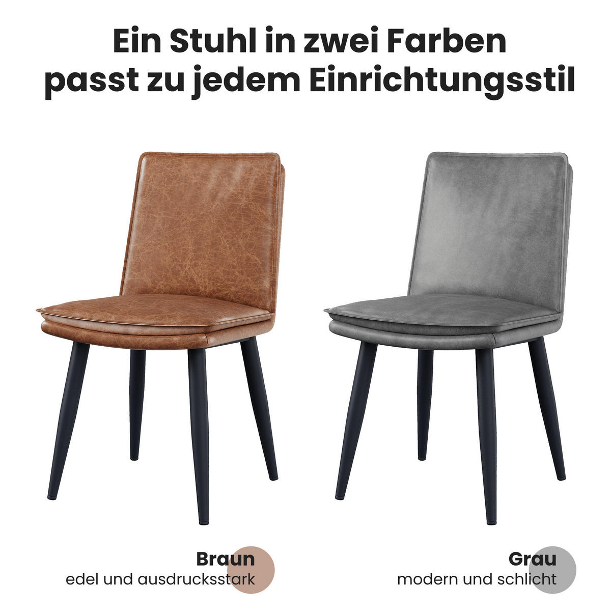 ESSZIMMERSTUHL 2er-Set mit PU-Bezug und Metallbeinen Braun - Braun, Metall (57/84/49cm) - Meubliv
