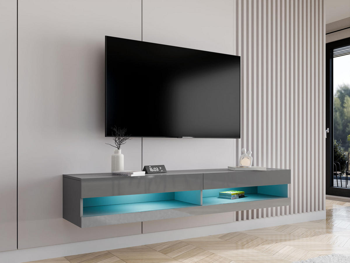TV-LOWBOARD Vigo New 180 mit weißer LED Beleuchtung - Grau, Holzwerkstoff (180/30/40cm) - MIRJAN24