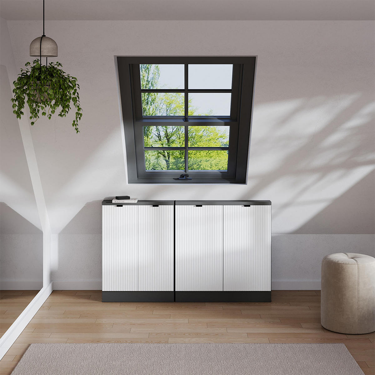 DACHSCHRÄGENSCHRANK Rion Weiß Riffel 80 x 81.6 cm mit 2 Türen - Weiß, Holzwerkstoff (80/81.6/46cm) - Vicco