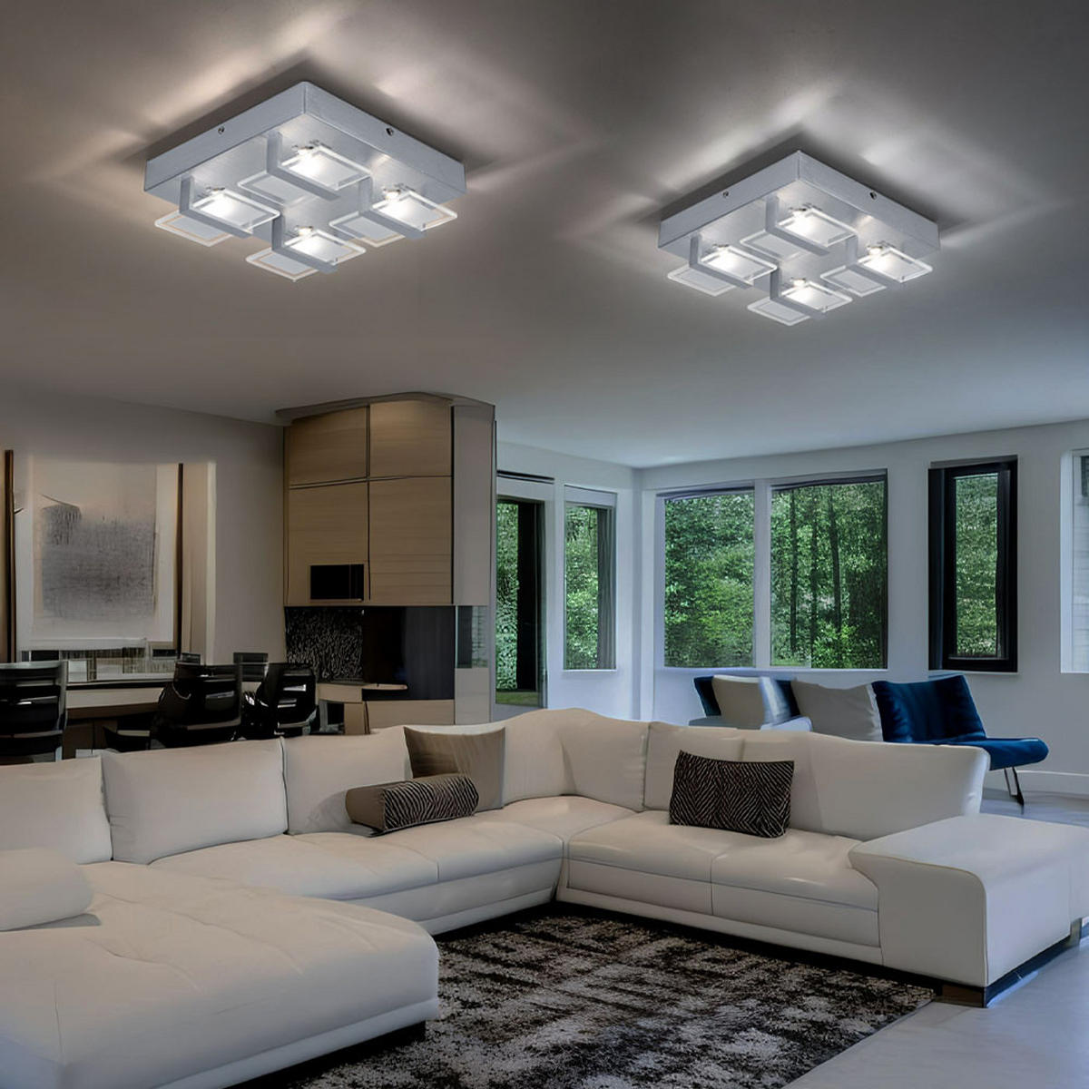 LED DECKENLEUCHTE ENISA Silber Metall Glas klar satiniert 2er Set - Silberfarben, Glas (26/26/7.8cm) - Globo Lighting