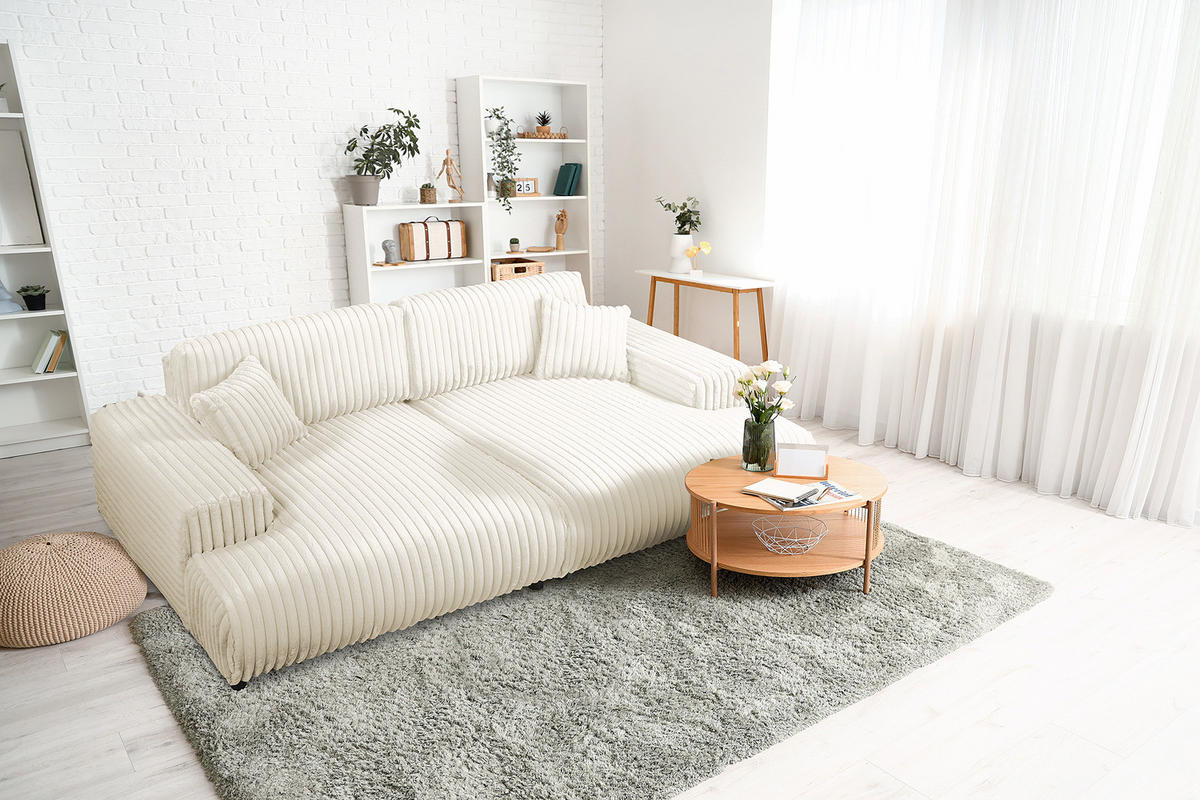 BIGSOFA - Creme/Schwarz, Kunststoff/Textil (237/79/144cm) - home24