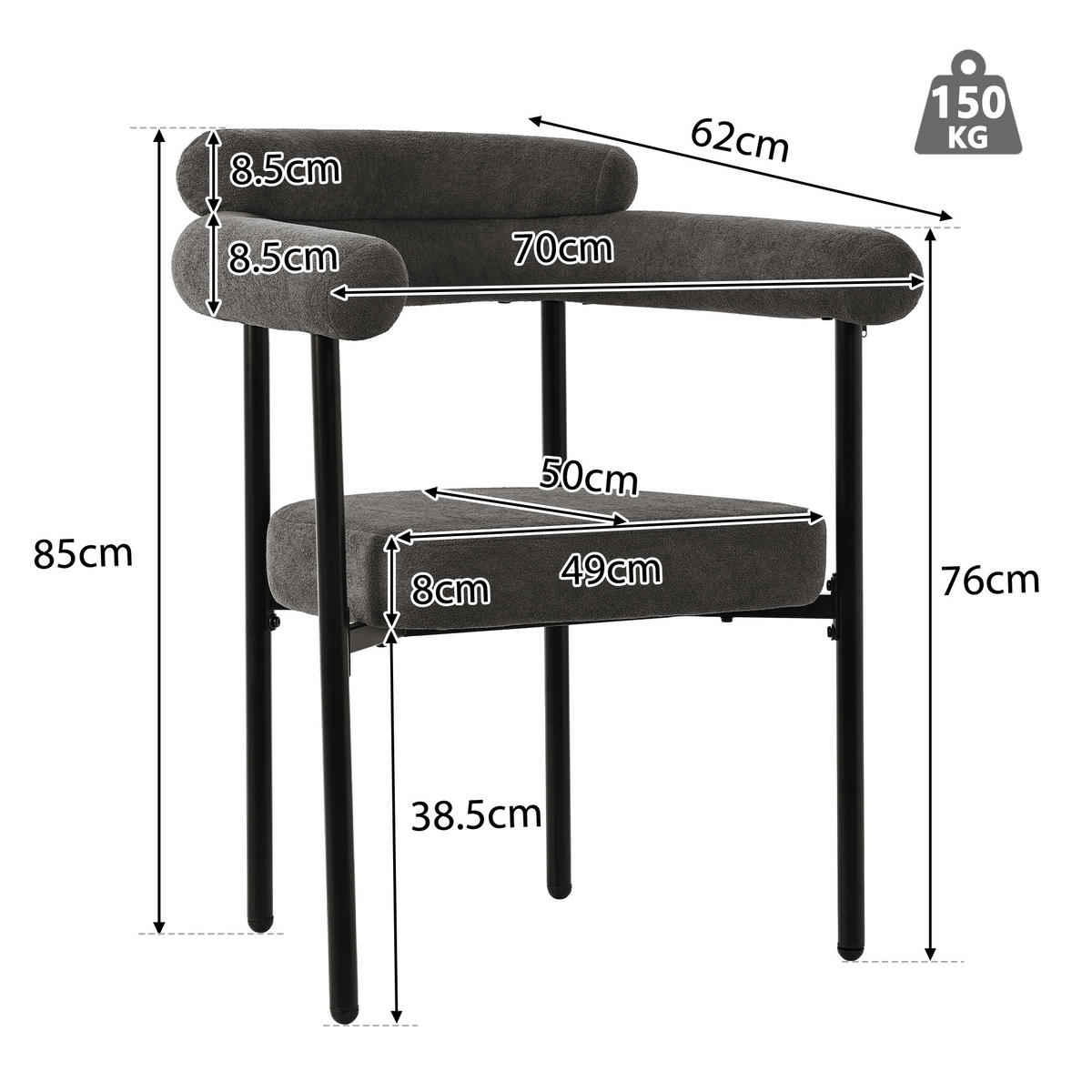 ESSZIMMERSTUHL 2-Tlg Dunkelgrau Wildleder, Bequemer Ringsitz - Dunkelgrau, Metall (70/84/62cm) - FLIEKS