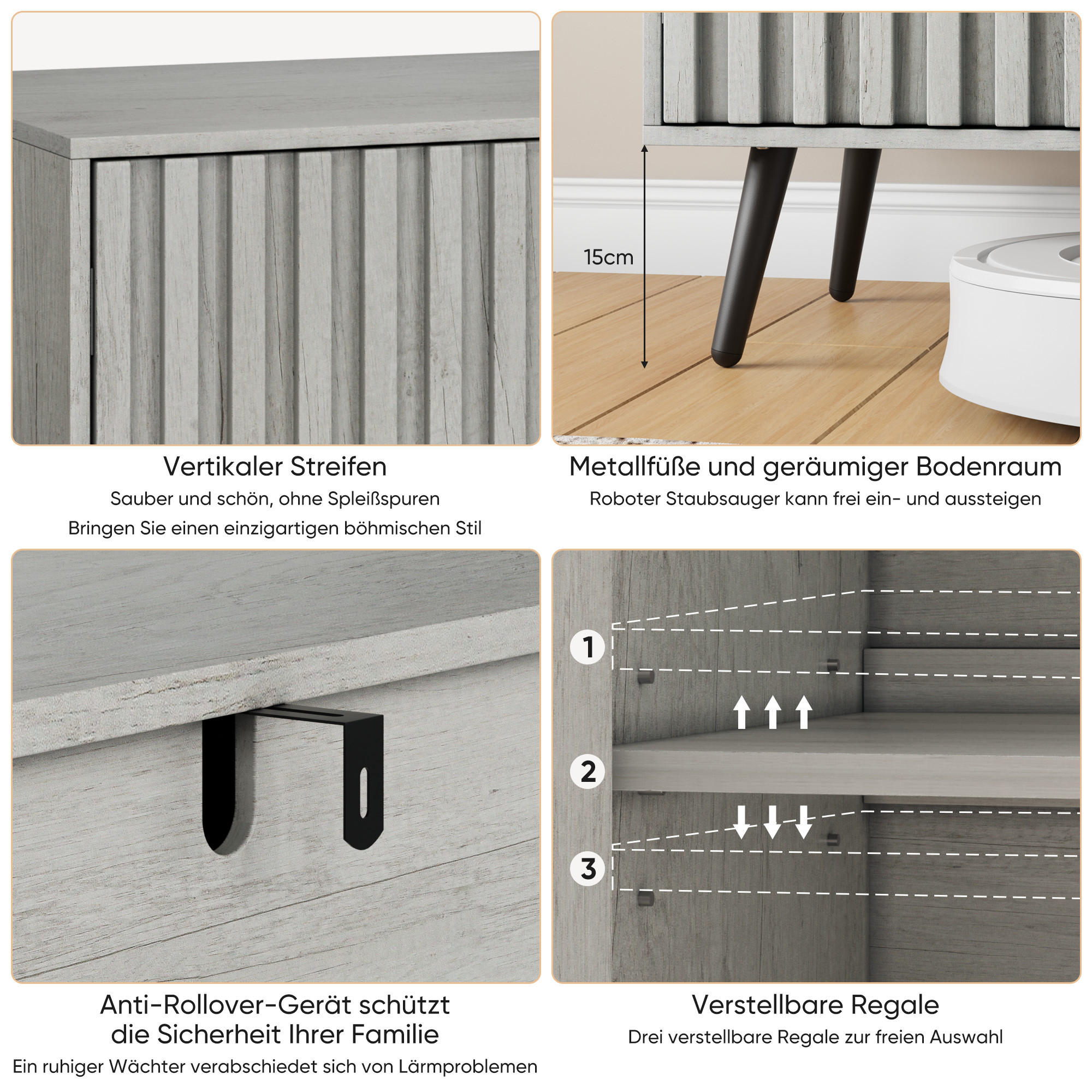 SIDEBOARD Grau 80.50/38.20/80 cm - Grau, Holzwerkstoff (38.2/80/80.5cm) - Urban Meuble