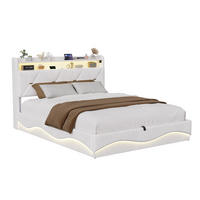 POLSTERBETT 140x200 cm mit Bettkasten, hydraulischer Stauraum, LED, USB & Type-C, Kopfteil mit Ablage und Lattenrost, Beige - Beige, Metall (140/200cm) - EuroLiving