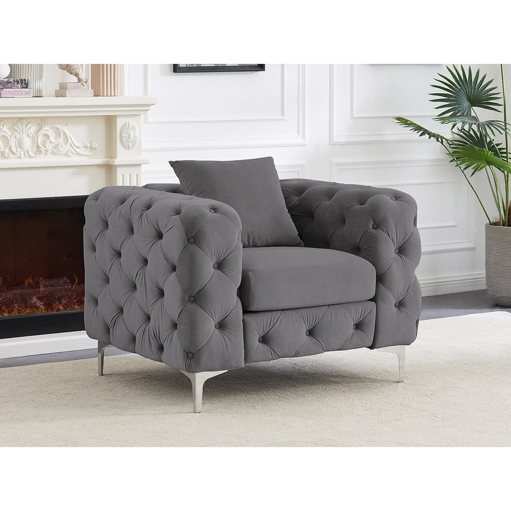 Thumbnail - Vente-Unique Sessel, Anthrazit, Textil, Uni, 1-Sitzer, Rechteckig, 106x76x91 cm, Wohnzimmer, Sessel, Chesterfield-Sessel