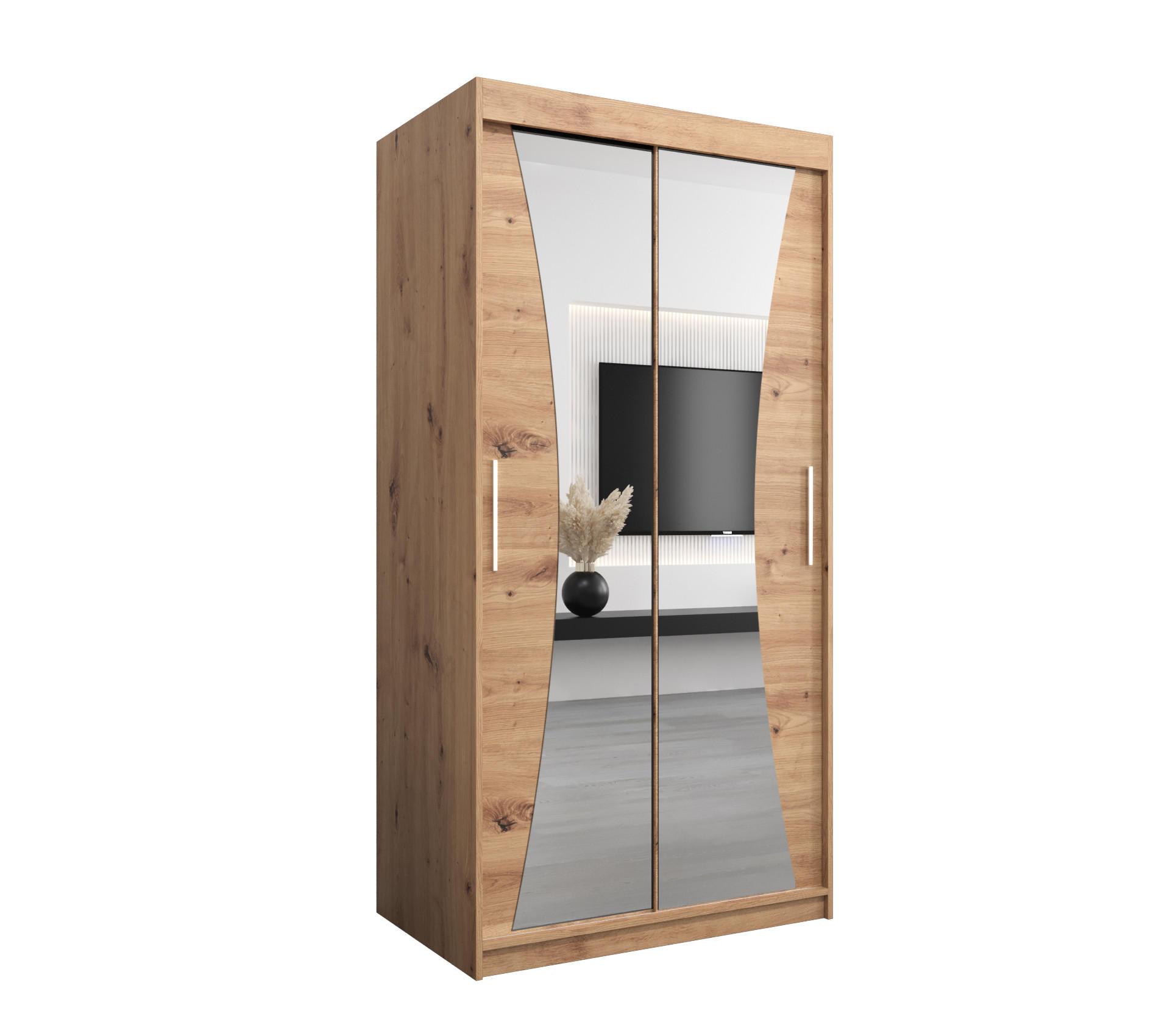 SCHWEBETÜRENSCHRANK 200/100/62 2-türig - Silberfarben/Eiche Artisan, Holz/Kunststoff (100/200/62cm) - Abiks Möbel