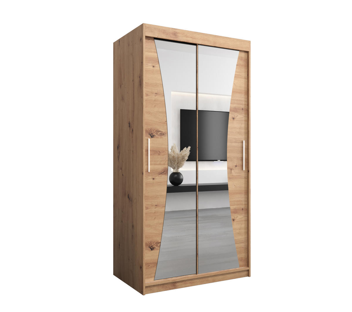 SCHWEBETÜRENSCHRANK 200/100/62 2-türig - Silberfarben/Eiche Artisan, Holz/Kunststoff (100/200/62cm) - Abiks Möbel