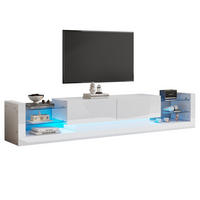 TV-SCHRANK 181/38/38 cm weiß Spanplatte mit LED-Beleuchtung und zwei klappbaren Schubladen - Weiß, Holzwerkstoff (181/38/38cm) - OKWISH