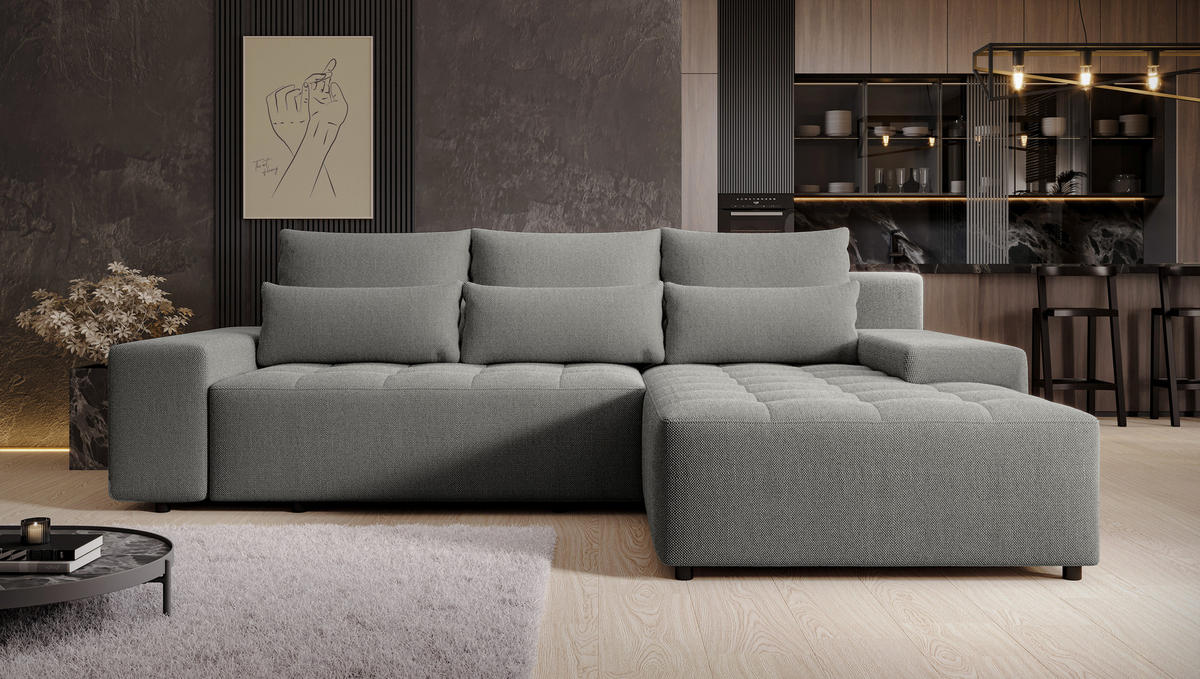 ECKSOFA L Form Alvorada Grau 280/184/88 cm – modernes Sofa fürs Wohnzimmer - Schwarz/Grau, Kunststoff/Textil (280/184cm) - AX Living