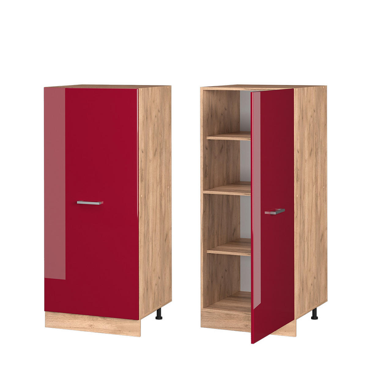 HOCHSCHRANK R-Line Rot Hochglanz 60 cm - Honigeiche/Bordeaux, Holzwerkstoff (60/143/57cm) - Vicco