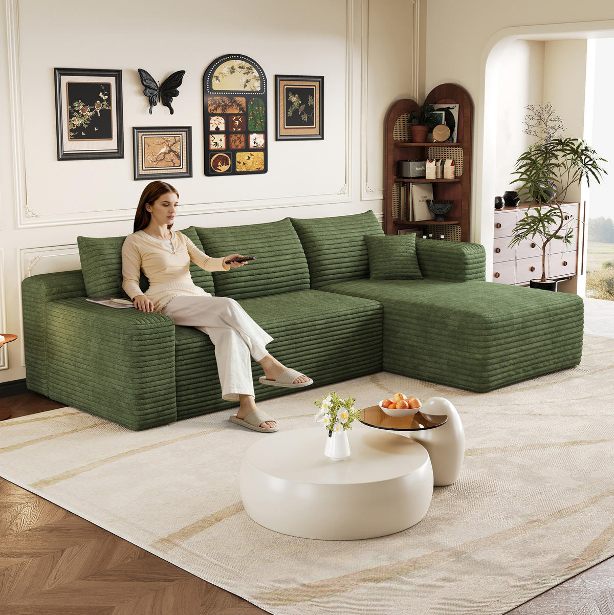 SOFA in L-Form 241 cm Cordstoff Grün - Grün, Kunststoff (151/241.1cm) - Meubliv