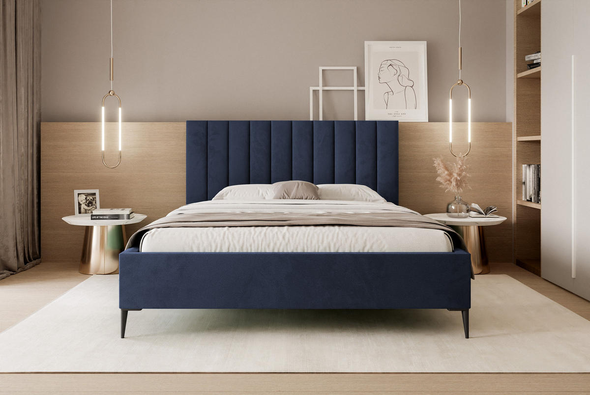 POLSTERBETT Mona SLIM III Polsterbett für Ihr Schlafzimmer in VELUTTO Stoff - 120x200 cm Blau - Blau/Schwarz, Holz/Holzwerkstoff (120/200cm) - DomoHome