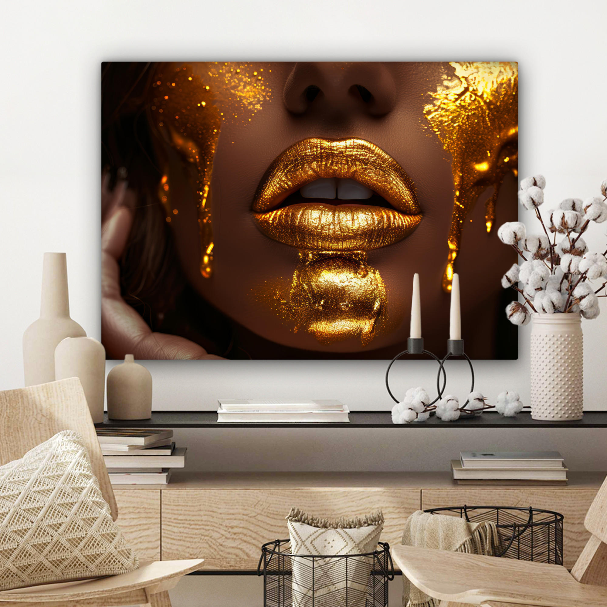 LEINWANDBILD Frau - Gold - Luxus - Porträt Wandbilder 80x60 cm - Goldfarben, Textil (80/60cm) - MuchoWow