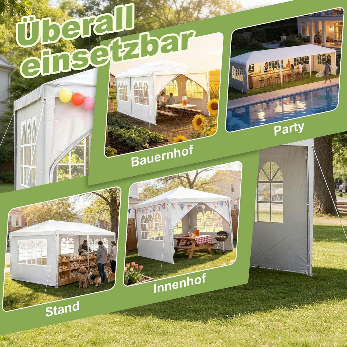 GARTENPAVILLON 3 x 6 m Weiß Wasserdicht mit 6 Seitenwänden - Weiß, Kunststoff (300/250/600cm)