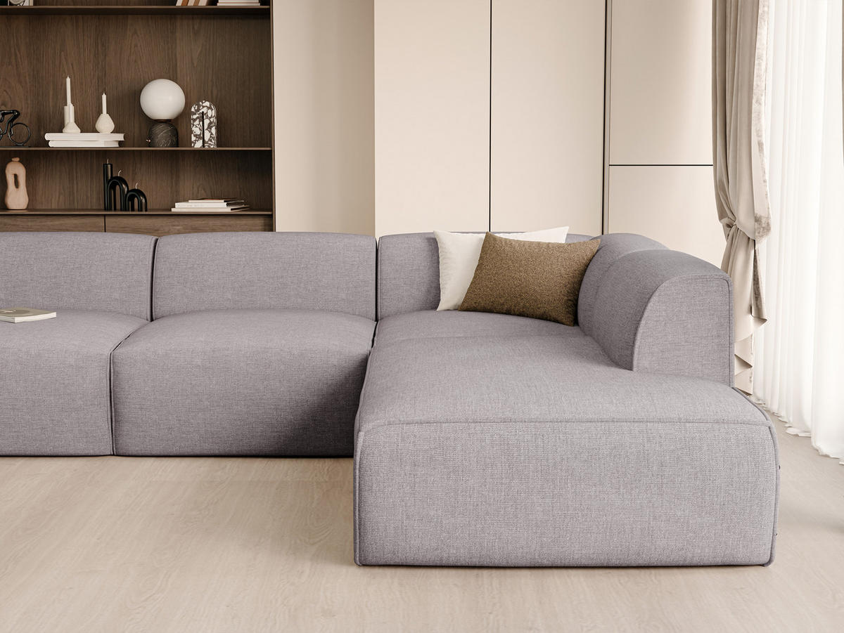 WOHNLANDSCHAFT DOVE Chenille-Stoff in Hellgrau - Hellgrau, Holzwerkstoff/Kunststoff (300/85/90cm) - Idohome