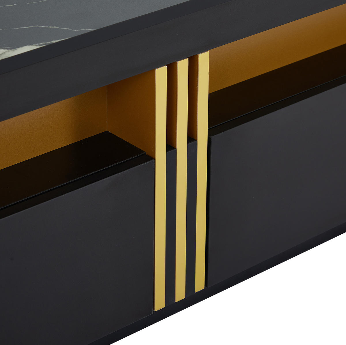 TV-MÖBEL-SET mit TV-Schrank 200/40/42 cm und Couchtisch 100/50/40 cm, Schubladen und Marmor-Optik, Schwarz - Schwarz, Holzwerkstoff (100/40/50cm) - Redom
