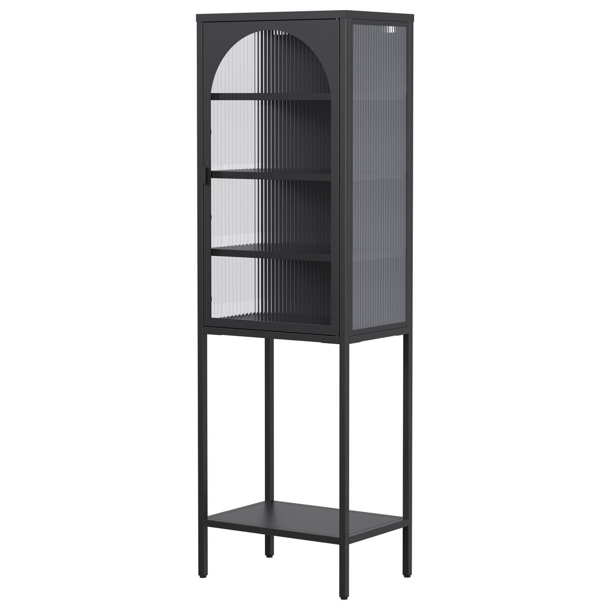 VITRINENSCHRANK aus Metall und Glas 50x35x160 cm Schwarz mit verstellbaren Einlegeböden und abschließbarer Tür - Schwarz, Glas (50/160/35cm) - Modfu