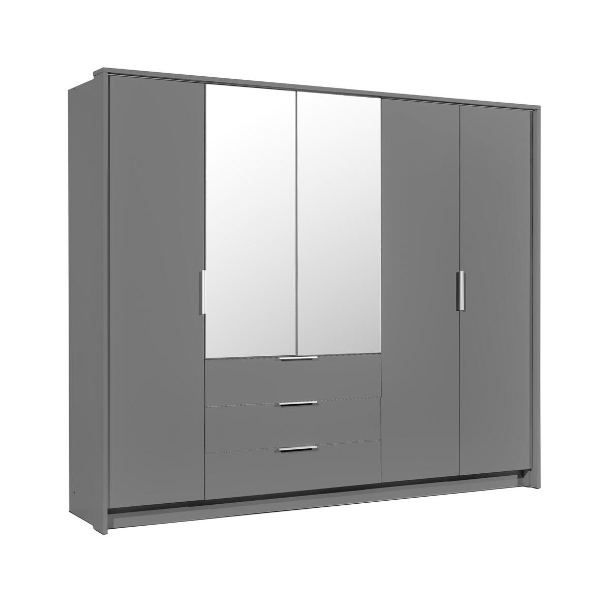 DREHTÜRENSCHRANK RAMMUS 255/217/65 cm 5-türig mit Spiegel Graphitfarben - Graphitfarben, Holzwerkstoff (255/217/65cm) - MASSENO