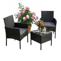 3-TLG.GARTENMÖBEL-SET - Schwarz, Glas/Kunststoff - Relaxdays