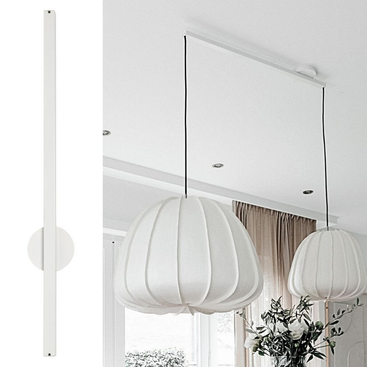 AUFHÄNGESYSTEM für zwei Hängelampen - Twin - 110cm - Mattweiß - Verstellbare Lampenaufhängung - Pendelleuchten Schieben und Drehen - Weiß, Metall (110/3/2cm) - Lightswing®