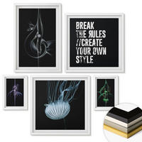 WANDBILDER 5er-Set - 50x50 cm & 20x30 cm & 40x60 cm Weißer Rahmen - Abstrakte Darstellung von grauen Katzenrosen - Weiß, Kunststoff (40/60cm) - ArtPrintCave