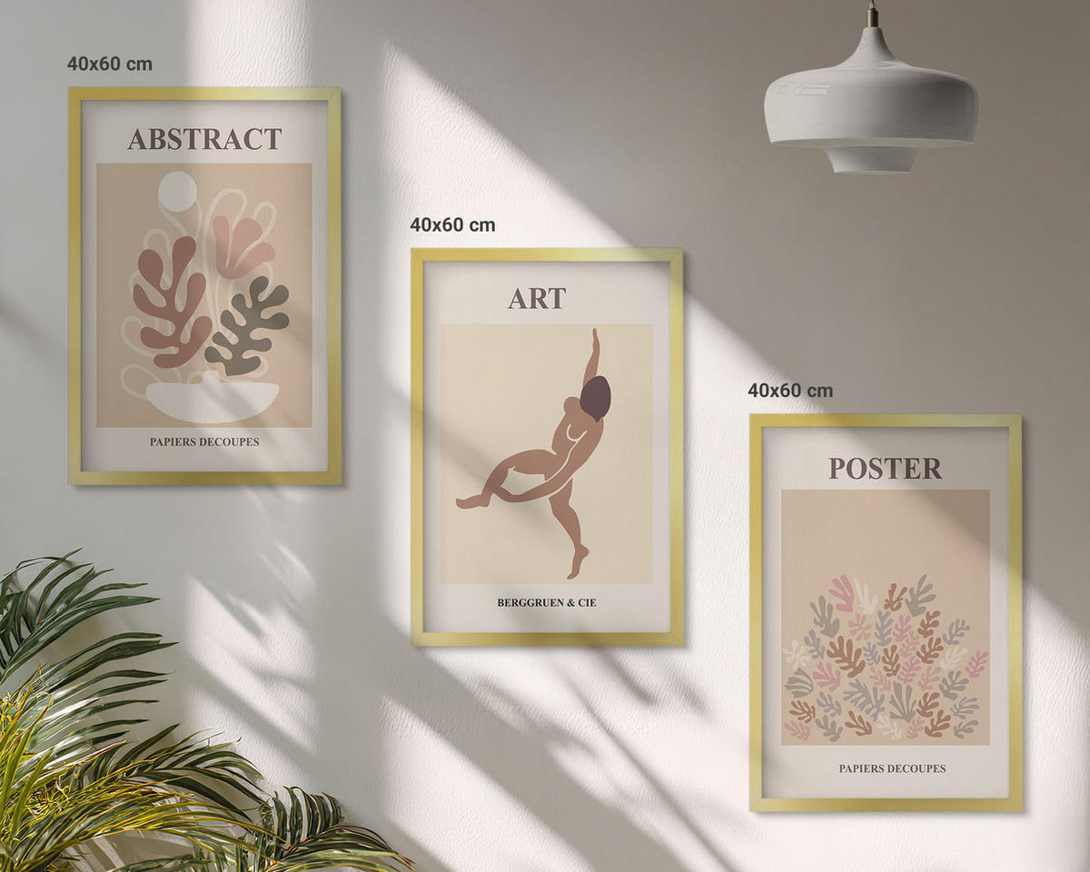 BILDER SET 3er Set - 40x60 cm Goldrahmen - Matisses stilvolle Kompositionen - Goldfarben, Kunststoff (40/60cm) - TULUP
